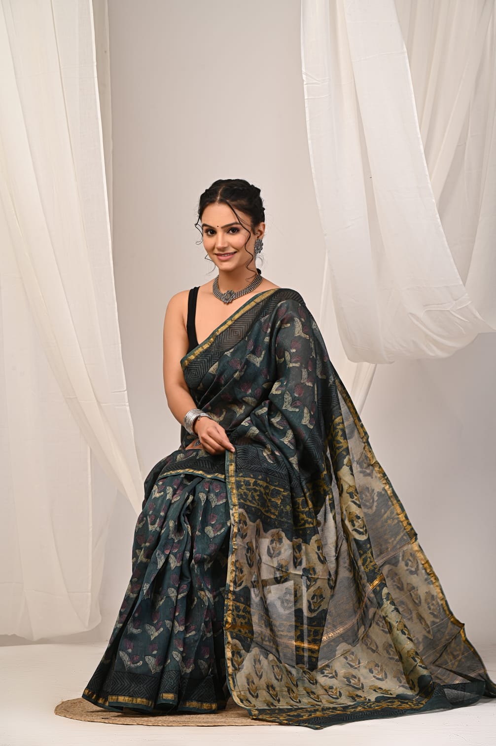 Pure Chanderi Silk Saree | Hand Block Printed Beauty