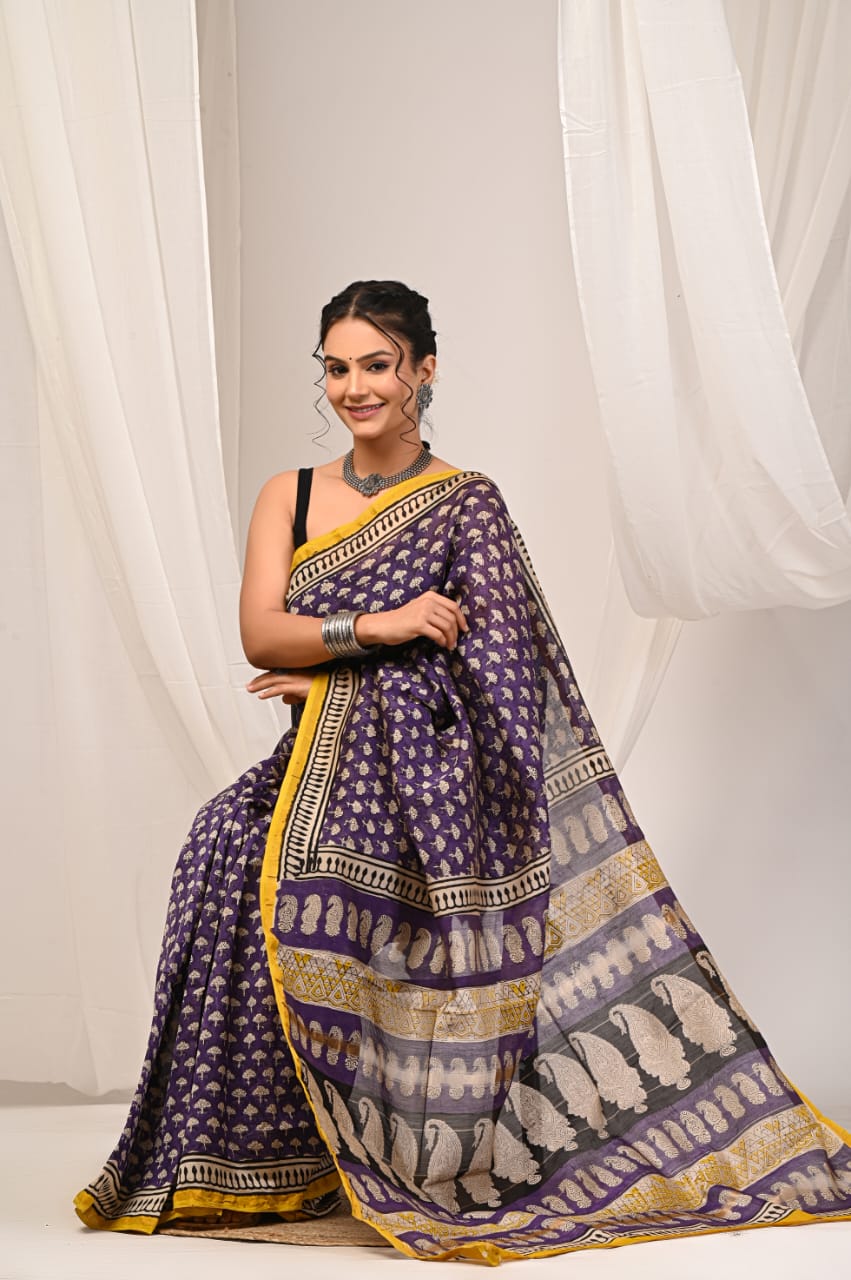 Exclusive Chanderi Silk Saree – Hand Block Print & Natural Colors