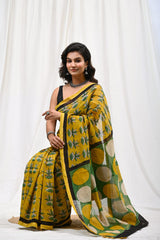 Premium Hand Block Printed Chanderi Silk Saree