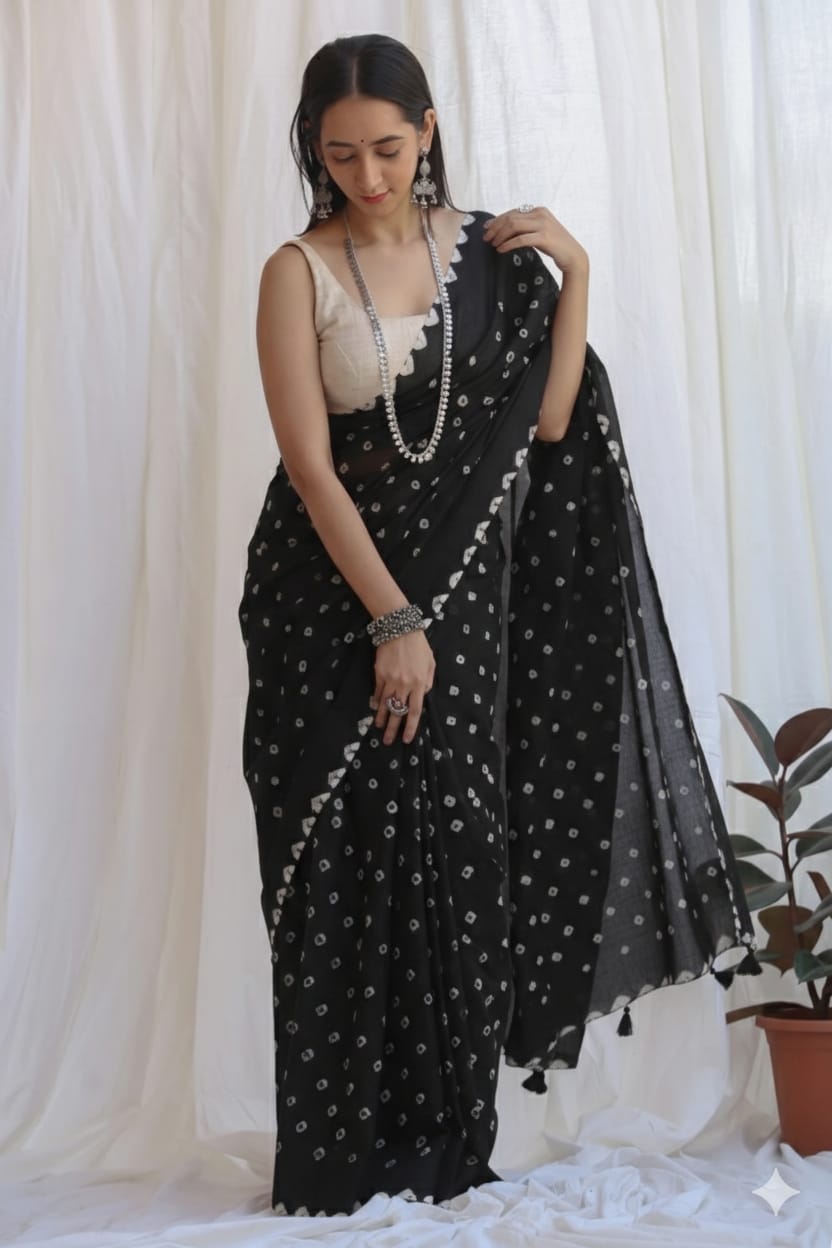 Elegant Bandhani Print Cotton Saree for Daily & Festive Wear