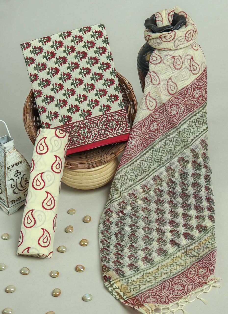 Cotton Suit With Kota Dupatta – Charming Hand Block Cotton Set