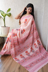 Traditional Rajasthani Bagru Hand Block Cotton Saree