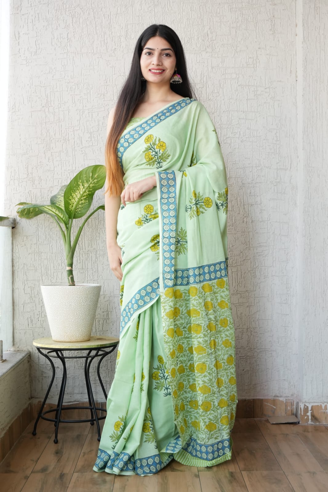 Natural Dye Hand Block Bagru Cotton Saree