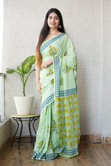 Natural Dye Hand Block Bagru Cotton Saree