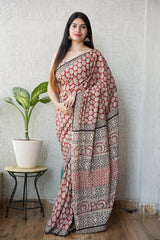 Pure Cotton Bagru Hand Block Printed Saree with Blouse