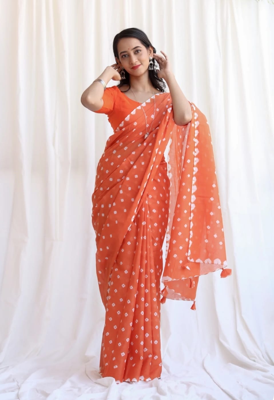 Luxury Bandhej Cotton Saree with Blouse