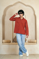 Premium Hand Block Printed Pure Cotton Short Kurta for Men | Full Sleeve