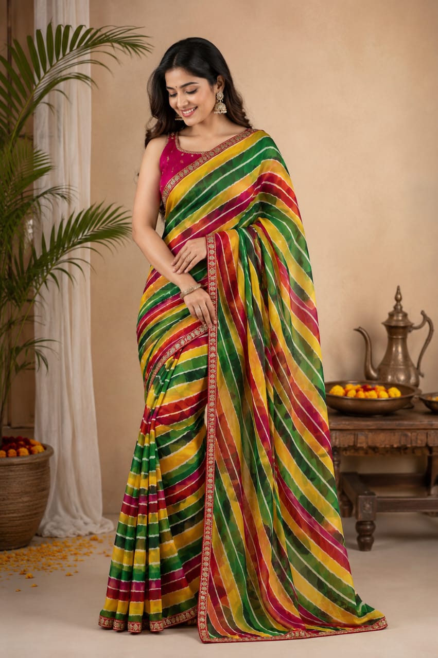 Traditional Lehariya Saree with Elegant Border (Copy)