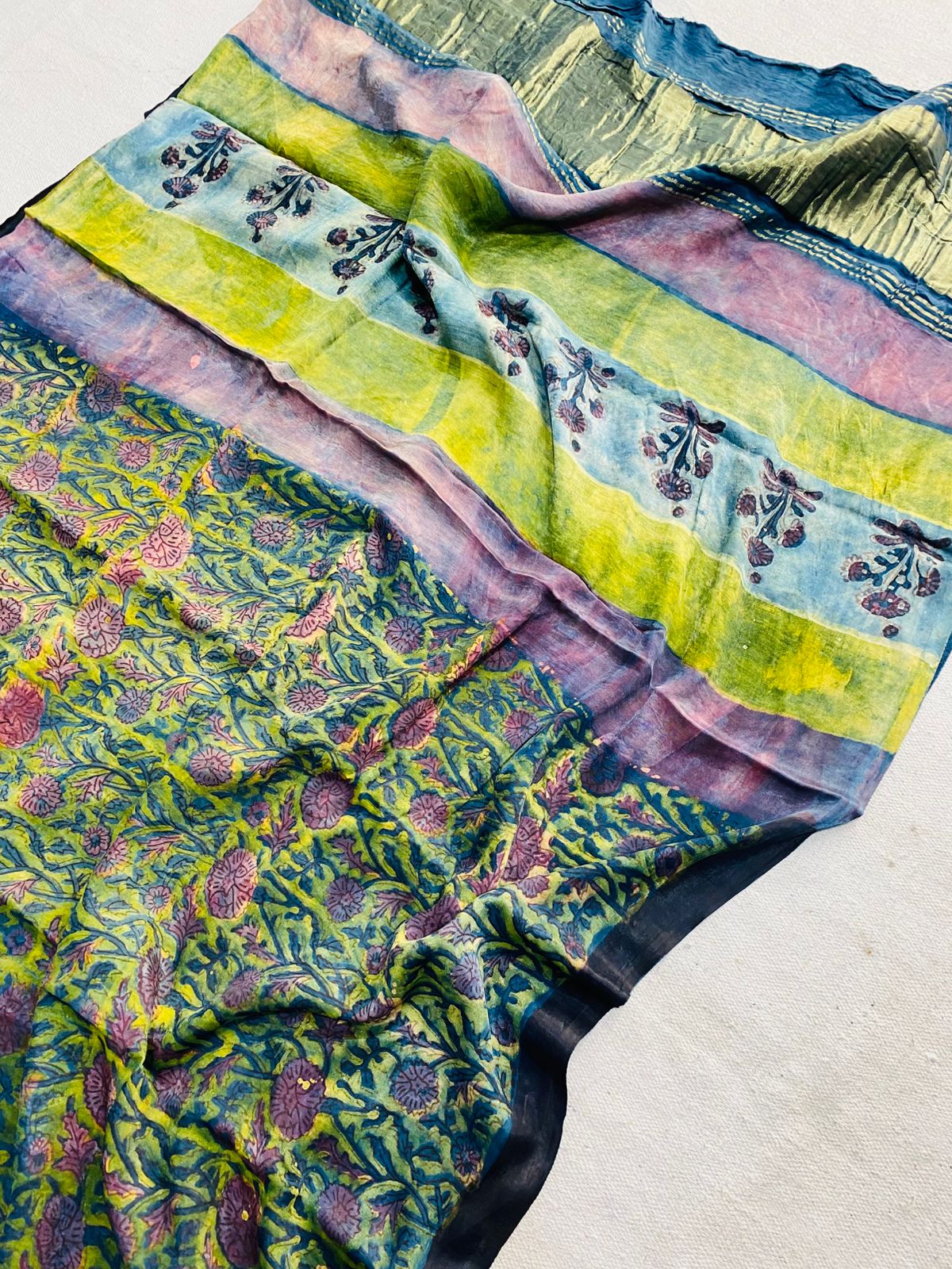 Pure Modal Gajji Silk Saree – Handcrafted Dabu Ajrakh  Bagru Print