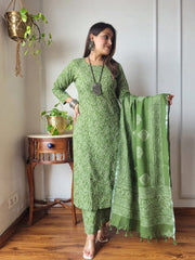 Women's Linen Kurta Pant Dupatta Set | Handcrafted Elegance