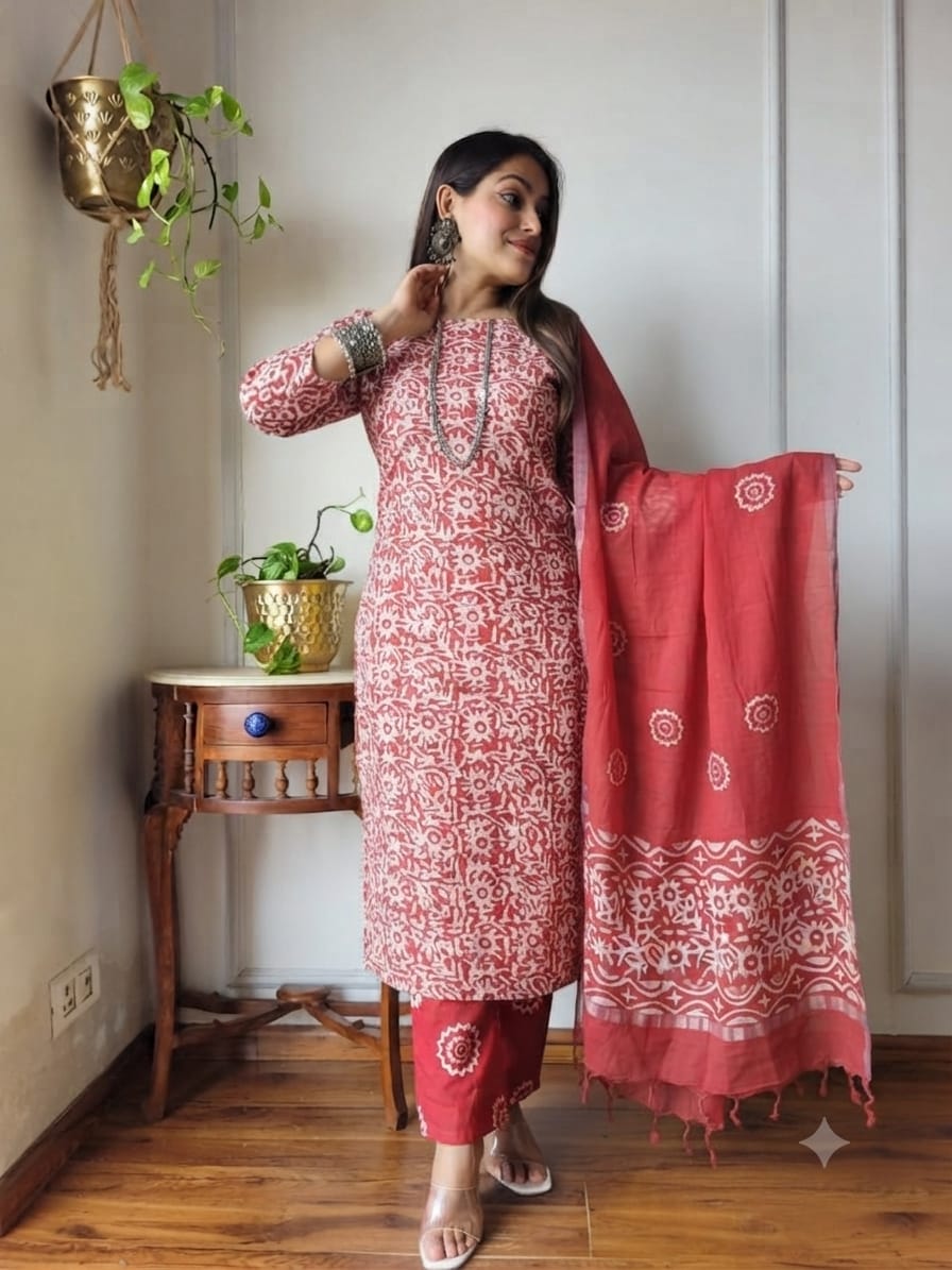 Women's Linen Suit Kurta Set with Dupatta