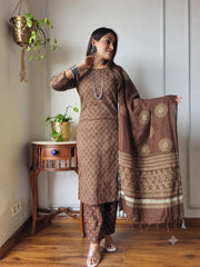Women's Festive Hand Block Printed Linen Suit Set