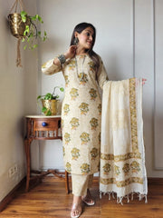 Women's Bagru Hand Block Printed Linen Suit Set