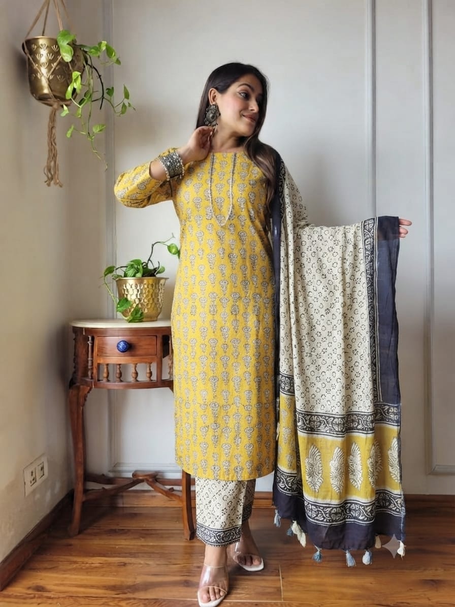 Women's Traditional Linen Suit Set | Natural Dye Collection