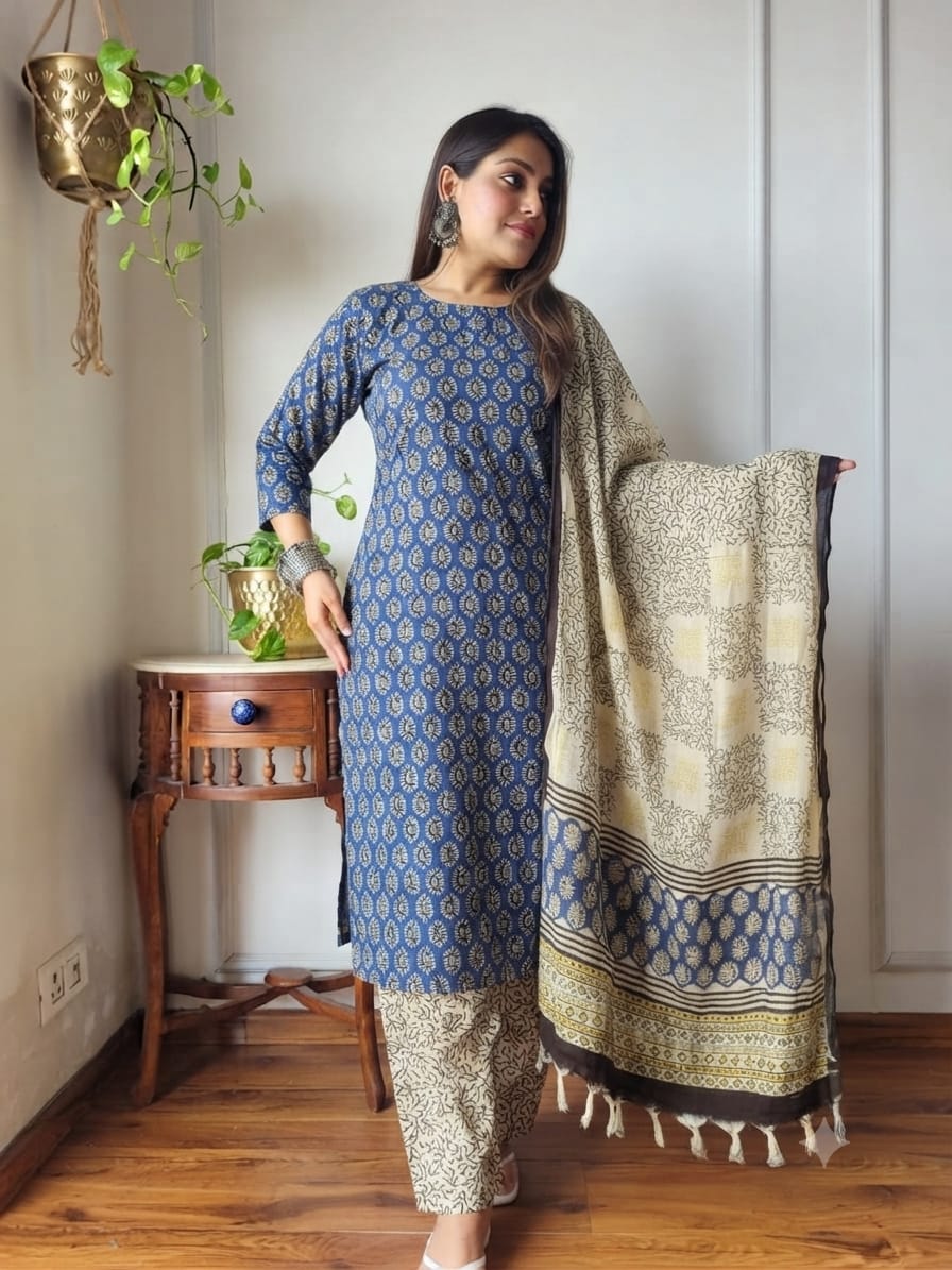 Women's Hand Block Printed Linen Suit Set | Premium Ethnic Wear
