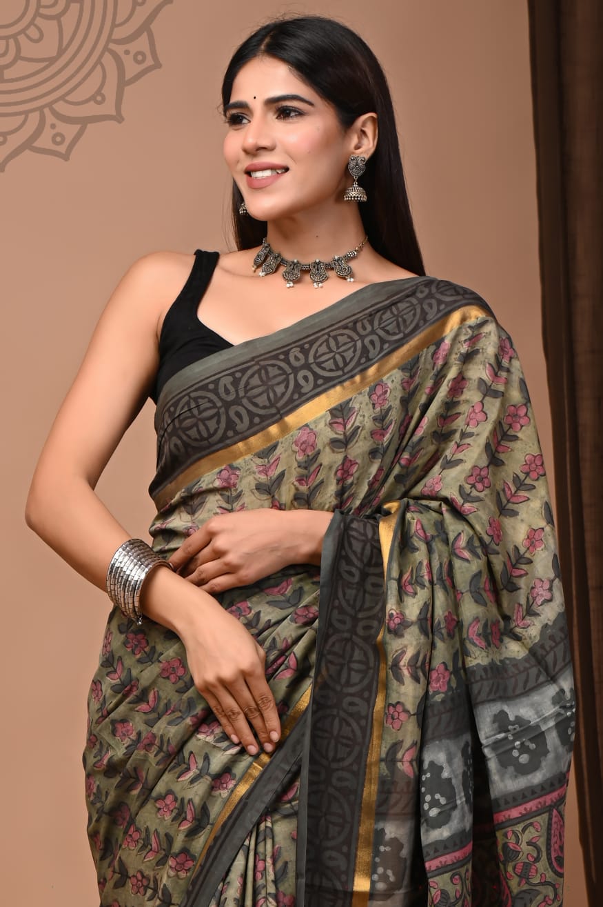Assam Silk Saree – Elegant Hand Block Print Designer Saree with Blouse