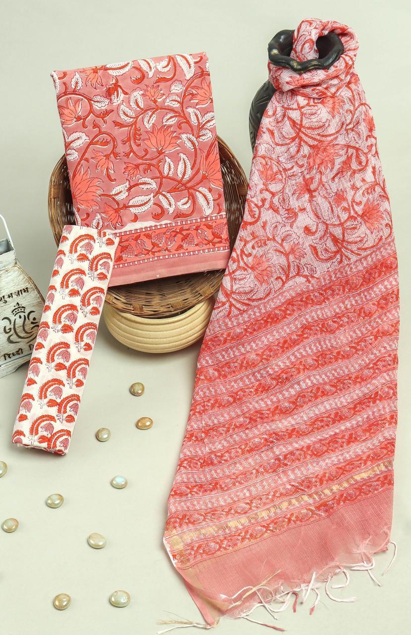 Cotton Suit With Kota Dupatta – Elegant Hand Block Printed Collection