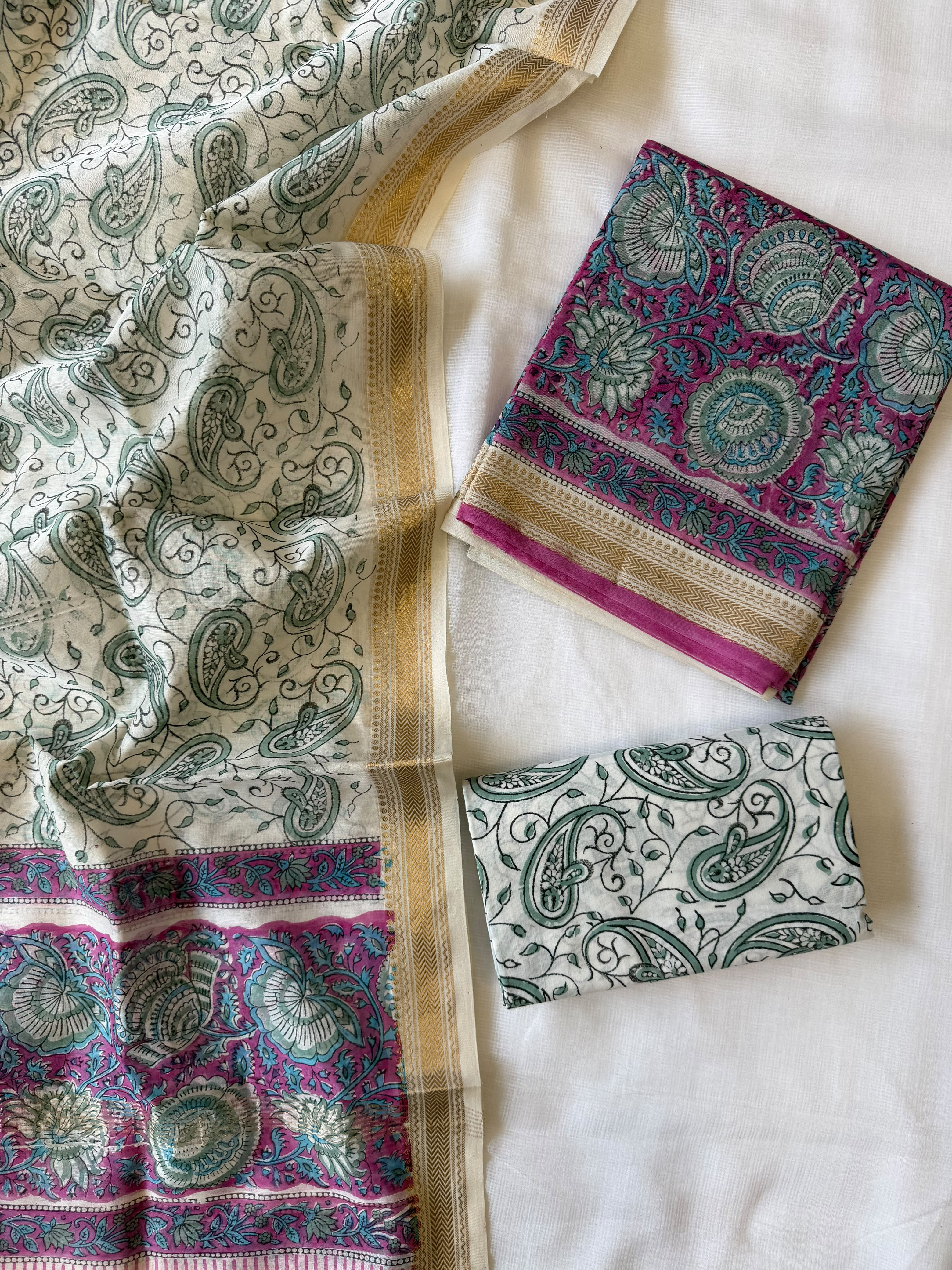 Maheshwari Suit | Hand Block Printed Silk Suit