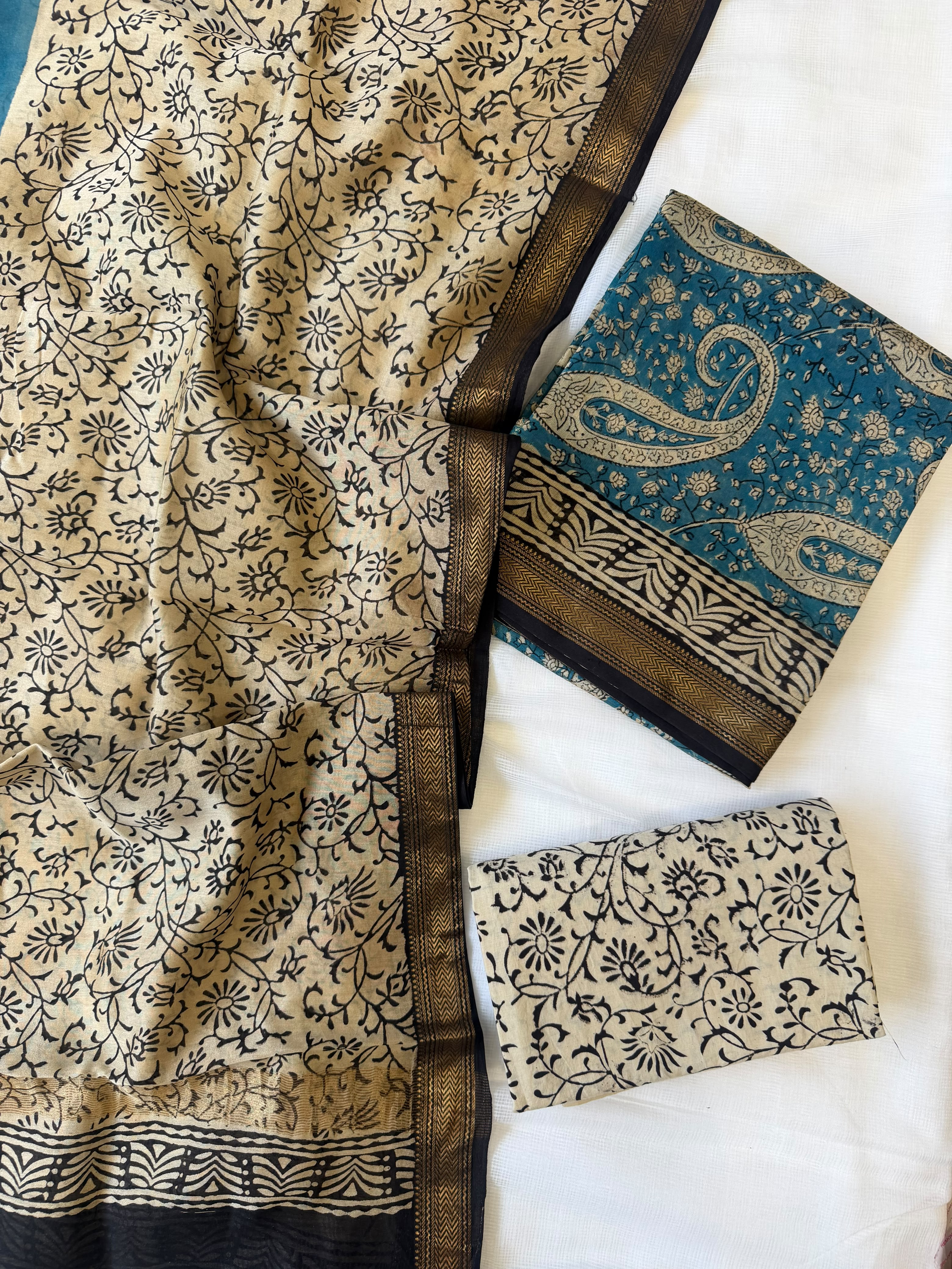Maheshwari Suit | Zari Border Hand Block Printed Suit
