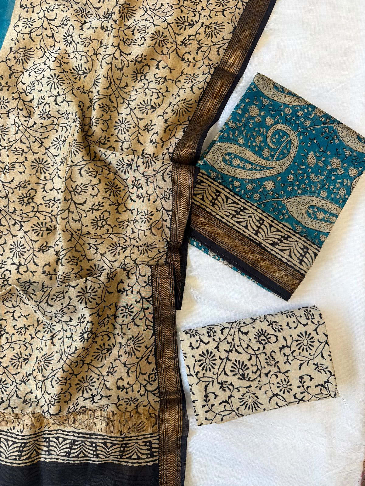 Maheshwari Suit | Zari Border Hand Block Printed Suit