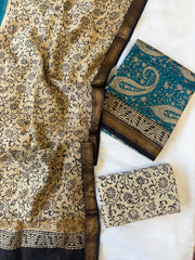 Maheshwari Suit | Zari Border Hand Block Printed Suit