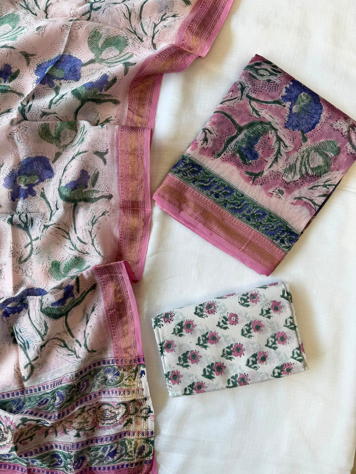 Maheshwari Suit | Hand Block Printed Zari Border Suit