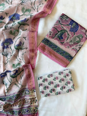 Maheshwari Suit | Hand Block Printed Zari Border Suit