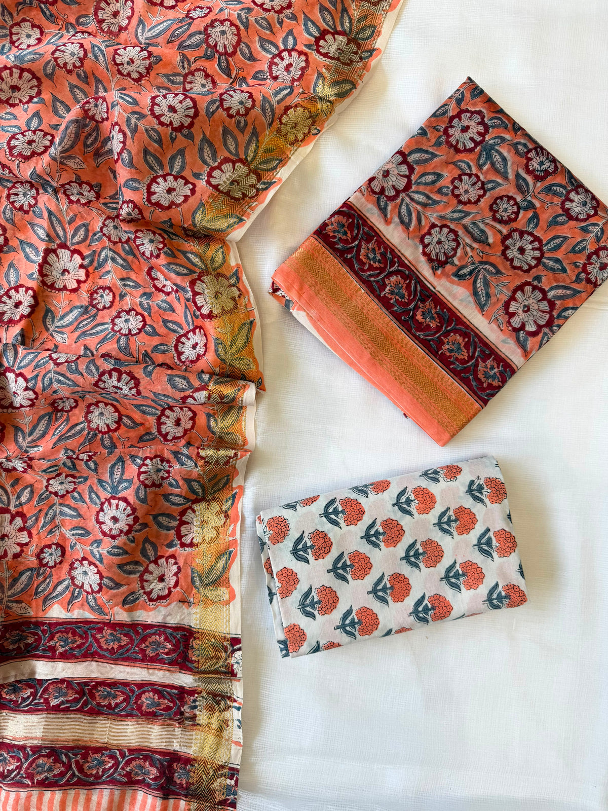 Maheshwari Suit | Traditional Bagru Print Silk Suit