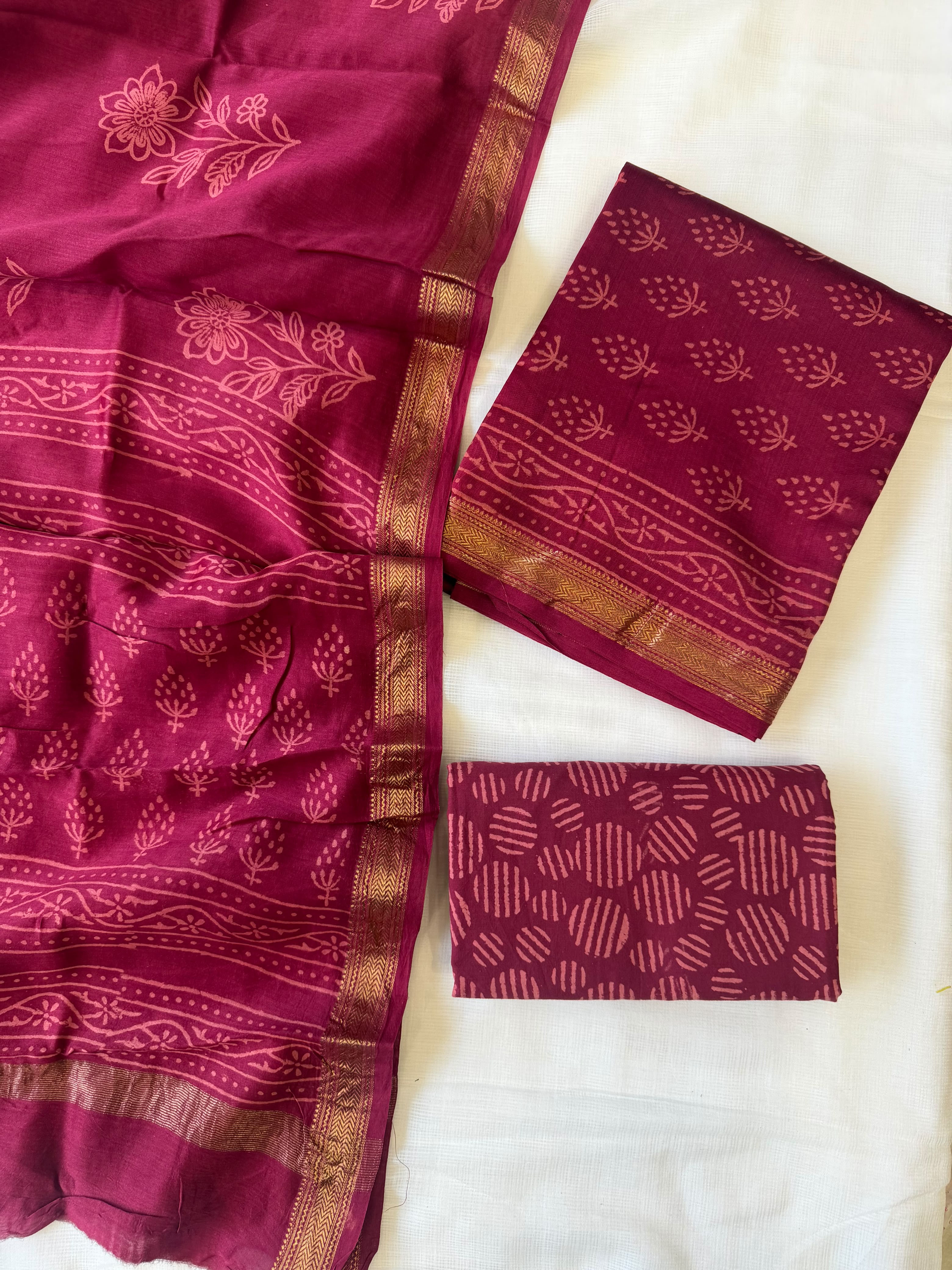 Maheshwari Suit | Elegant Geecha Border Hand Block Suit