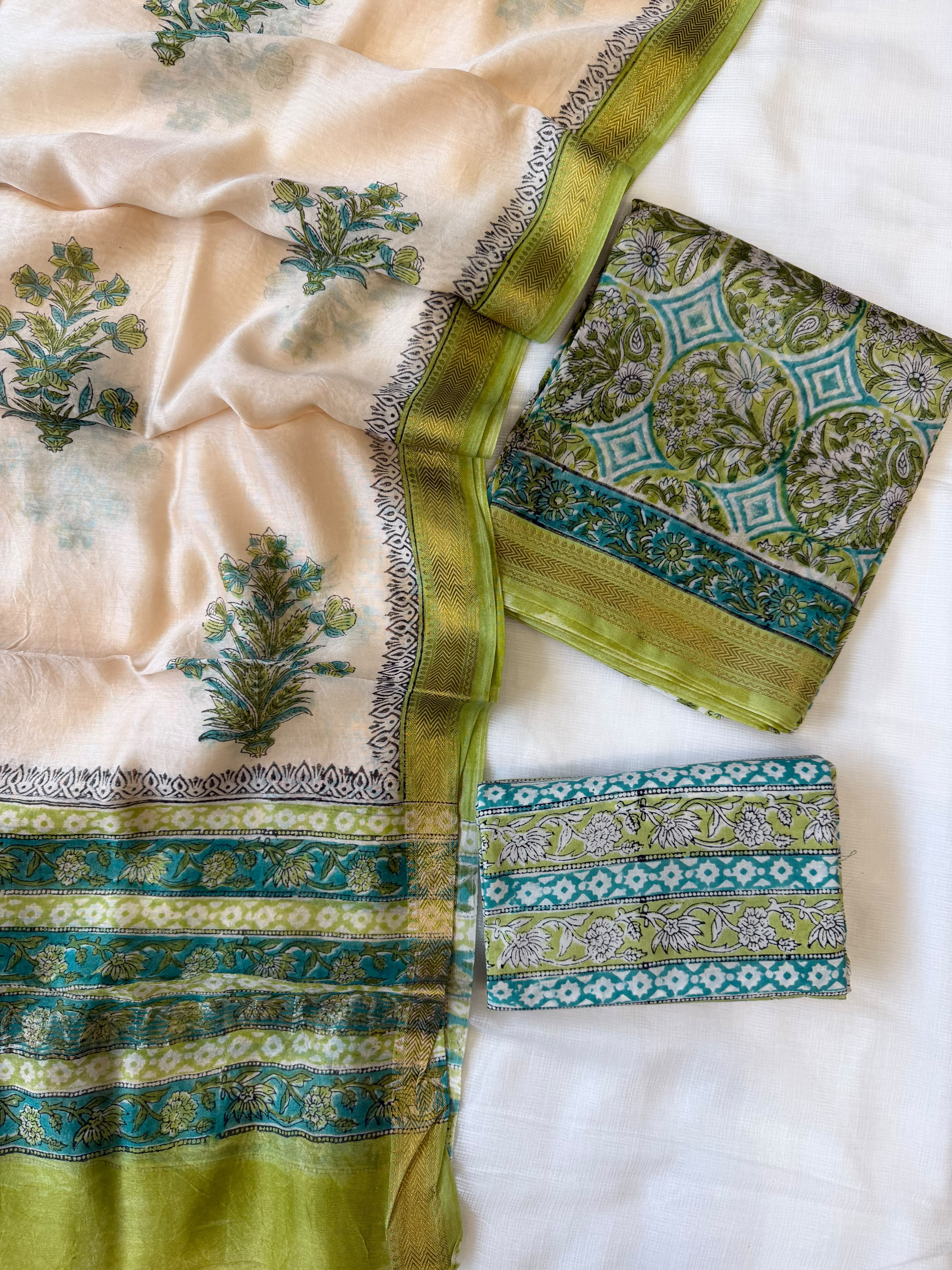 Maheshwari Suit | Festive Hand Block Printed Silk Suit