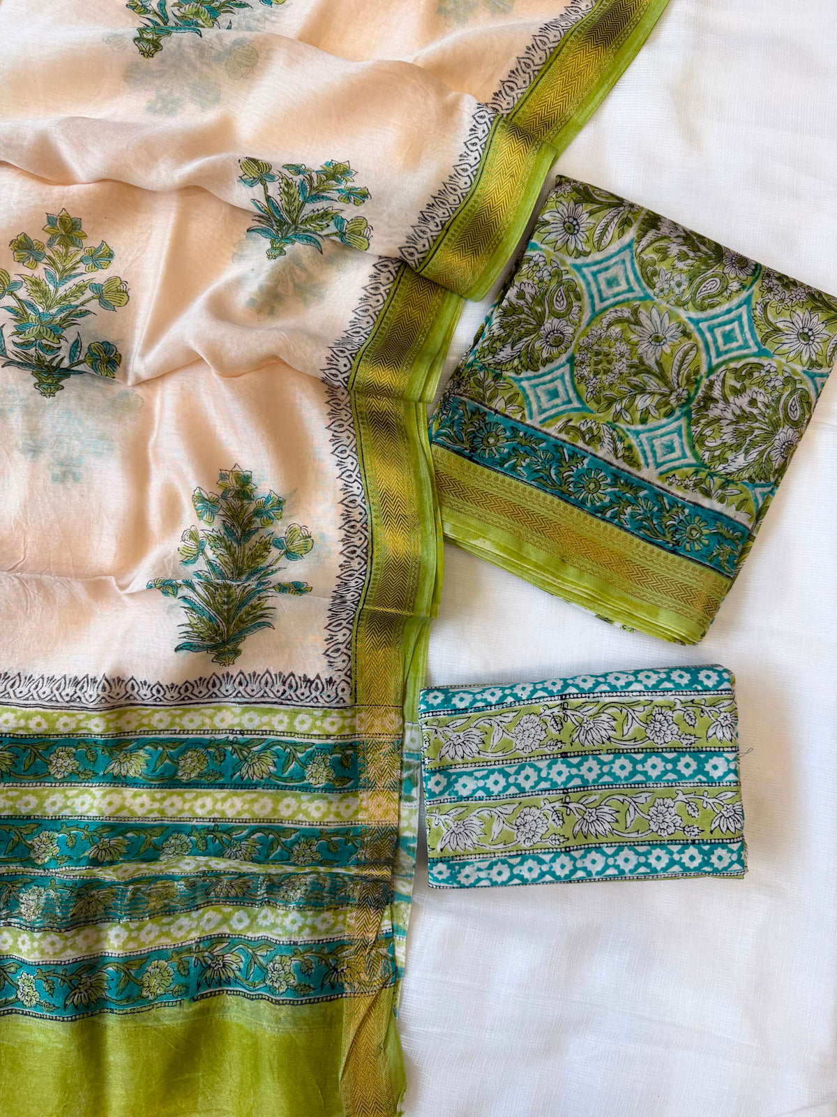 Maheshwari Suit | Festive Hand Block Printed Silk Suit