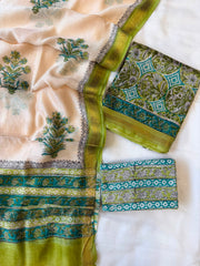 Maheshwari Suit | Festive Hand Block Printed Silk Suit