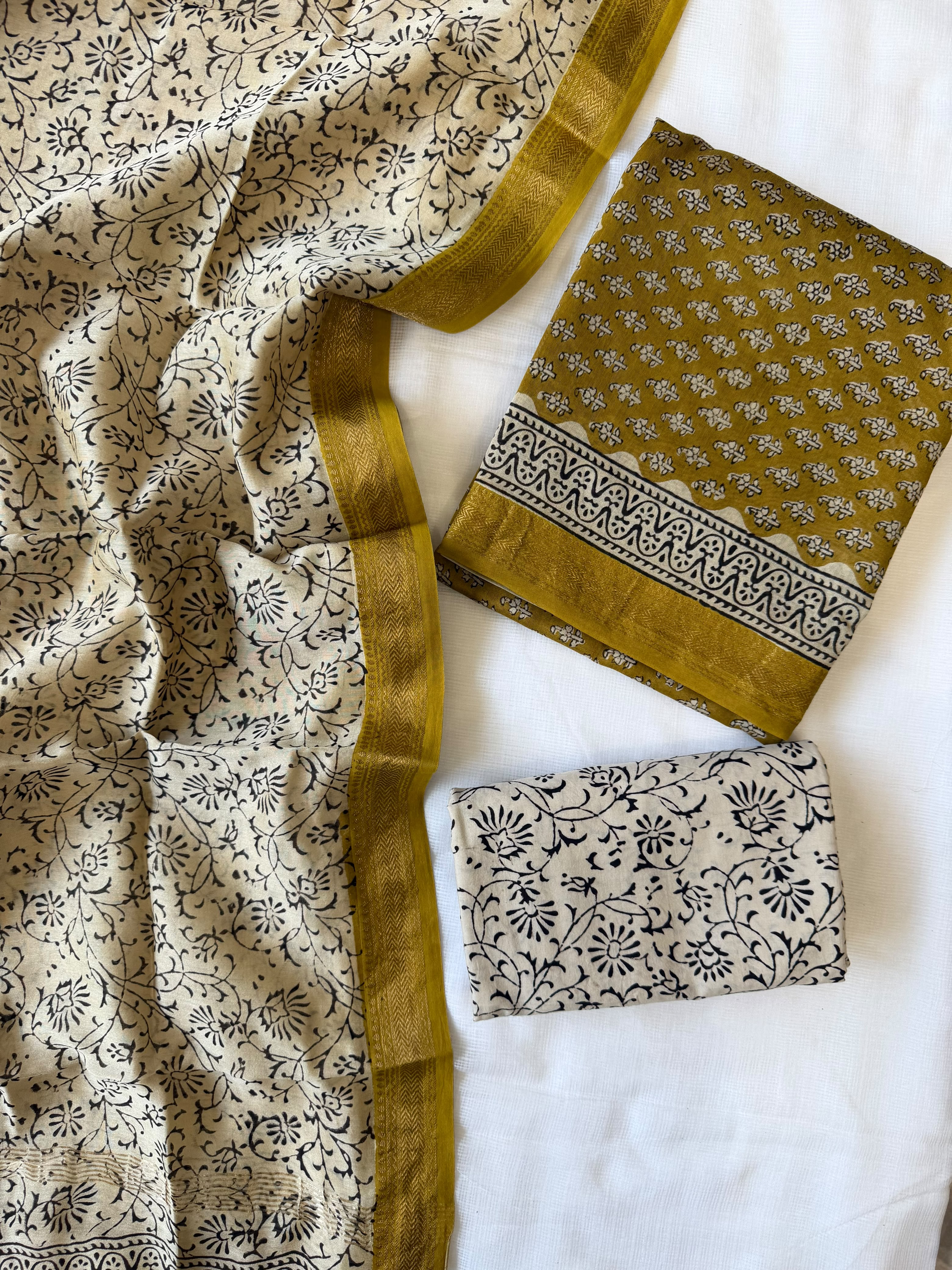 Maheshwari Suit | Bagru Hand Block Printed Silk Suit