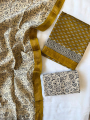 Maheshwari Suit | Bagru Hand Block Printed Silk Suit