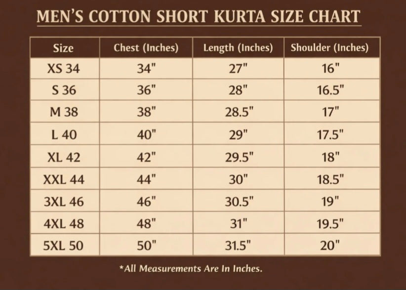 Premium Hand Block Printed Pure Cotton Short Kurta for Men | Full Sleeve